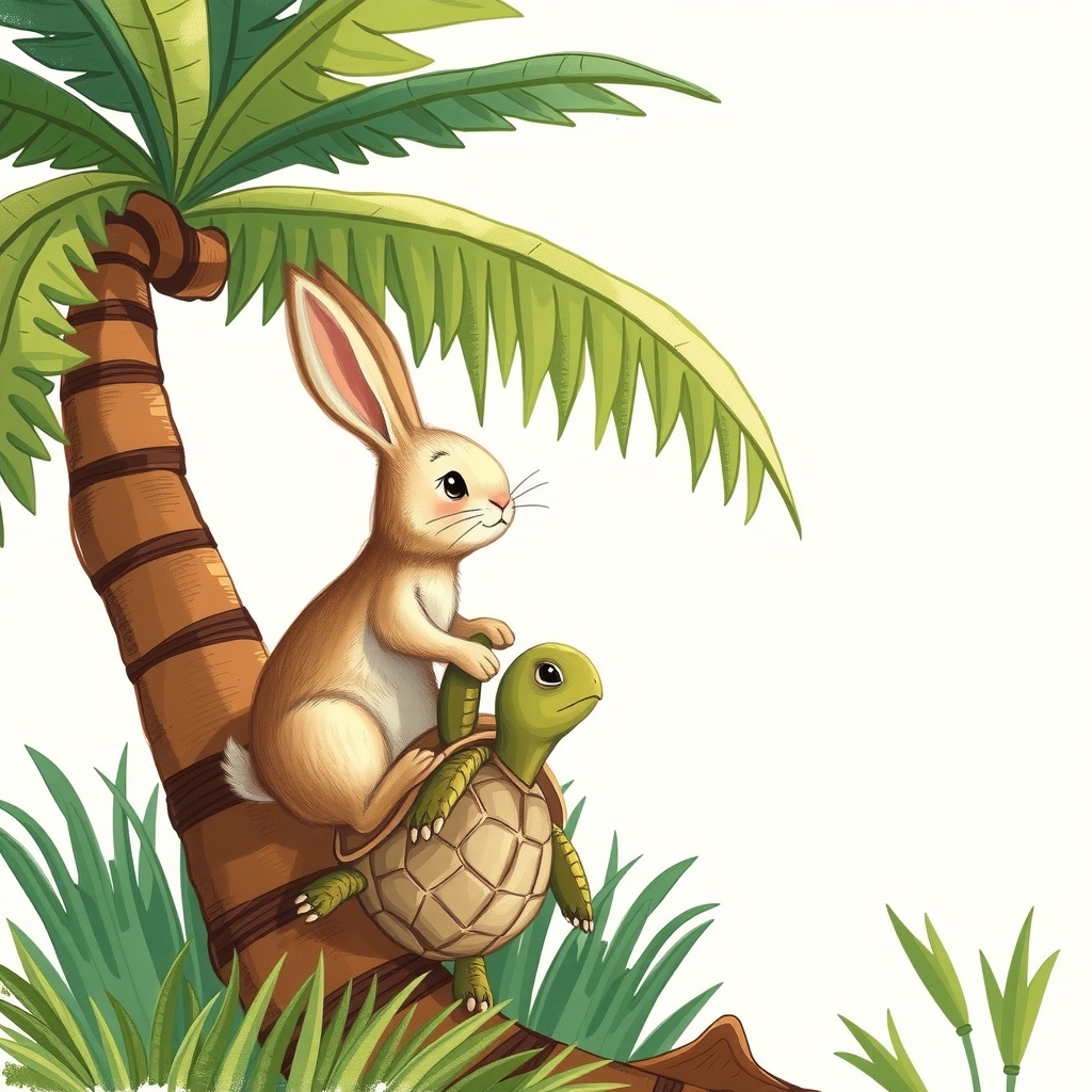 a rabbit helps a turtle climb a palm tree by मुफ्त एआई छवि जनरेटर - बिना लॉगिन के✨ | AIGAZOU