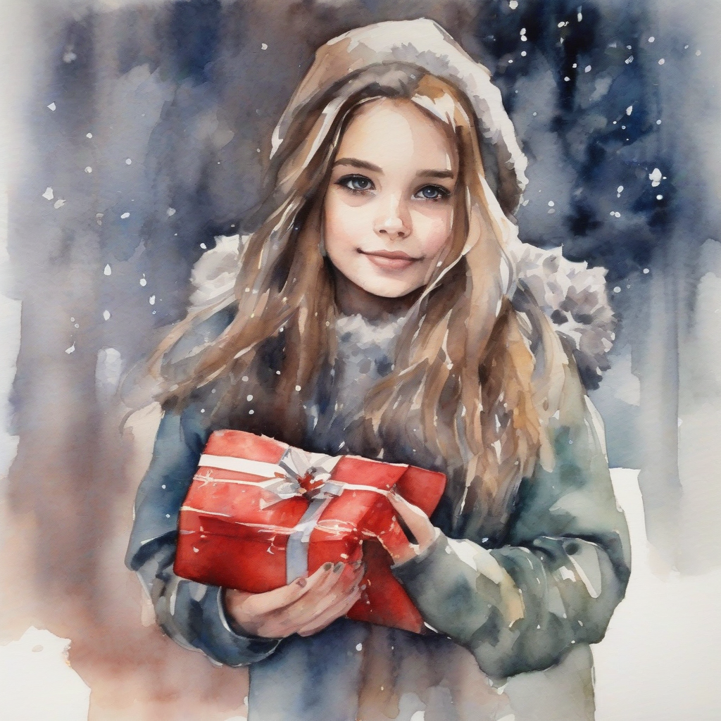 christmas presents and beautiful girls watercolor painting by मुफ्त एआई छवि जनरेटर - बिना लॉगिन के✨ | AIGAZOU