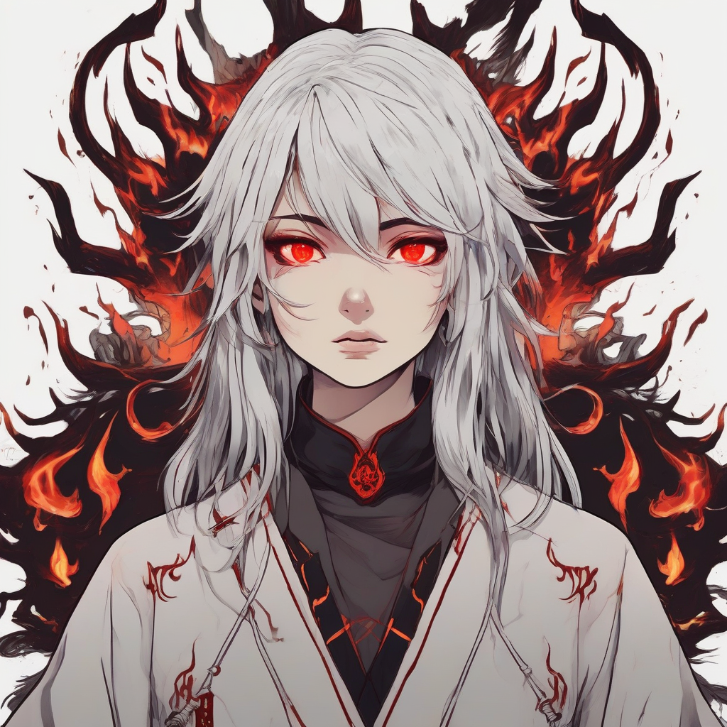 a red eyed silver haired girl fire demon school japanese anime by मुफ्त एआई छवि जनरेटर - बिना लॉगिन के✨ | AIGAZOU