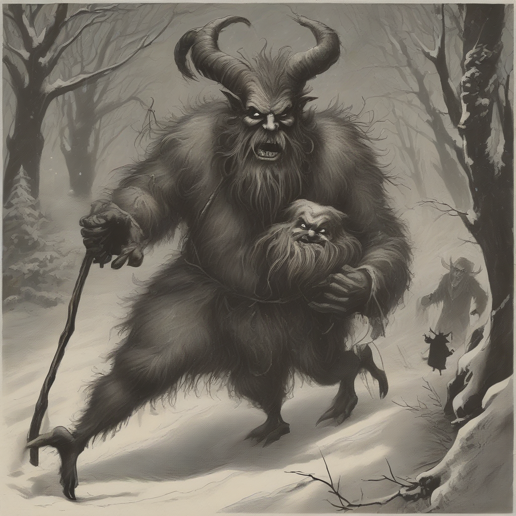 a creepy krampus big and hairy with a sack and rod by मुफ्त एआई छवि जनरेटर - बिना लॉगिन के✨ | AIGAZOU