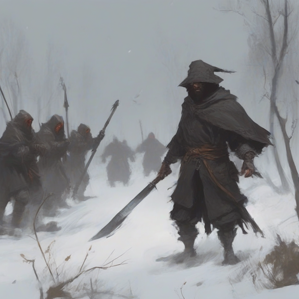 sorcerer in combat against brigands in jakub rozalski style by मुफ्त एआई छवि जनरेटर - बिना लॉगिन के✨ | AIGAZOU