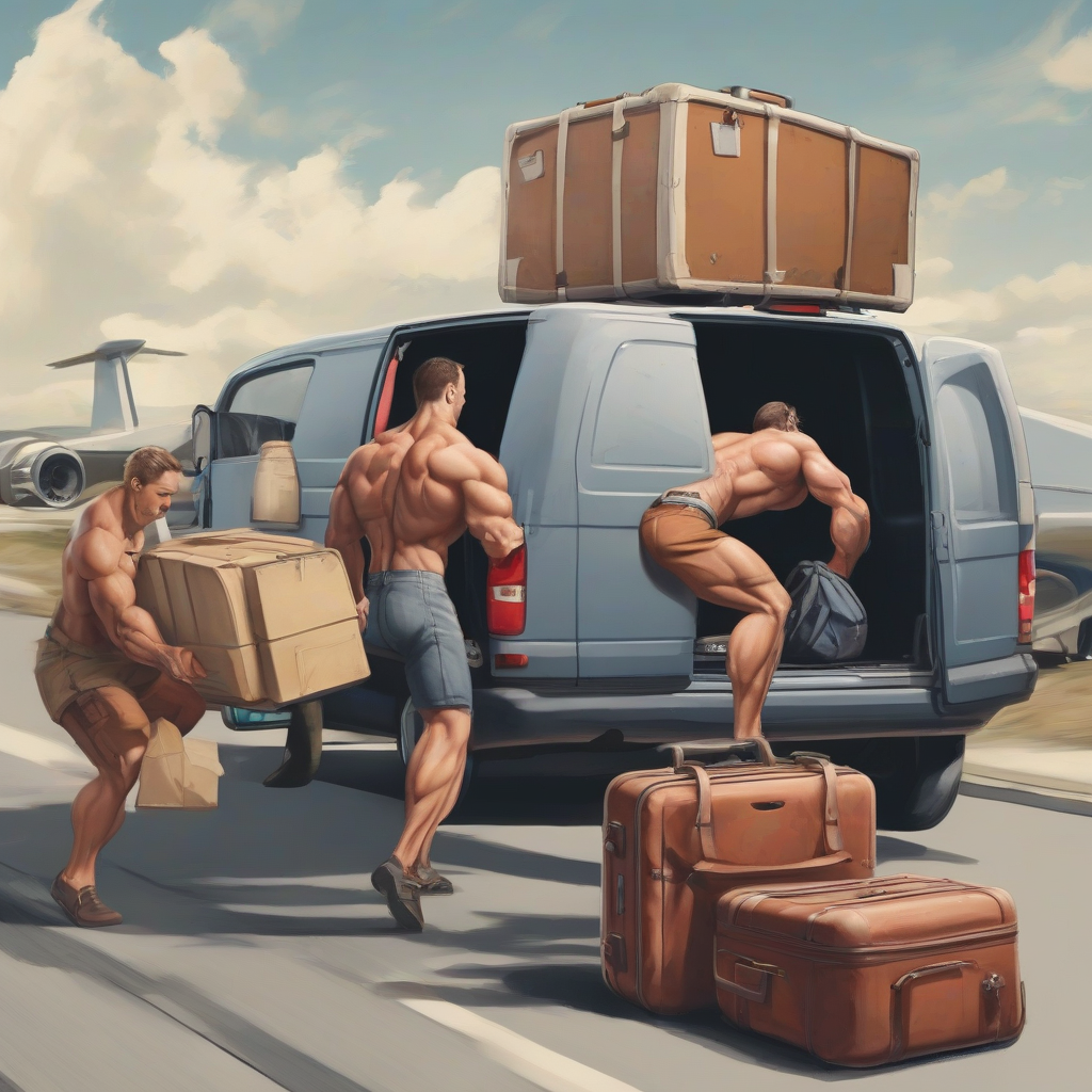 a muscular man loading luggage into a van by मुफ्त एआई छवि जनरेटर - बिना लॉगिन के✨ | AIGAZOU