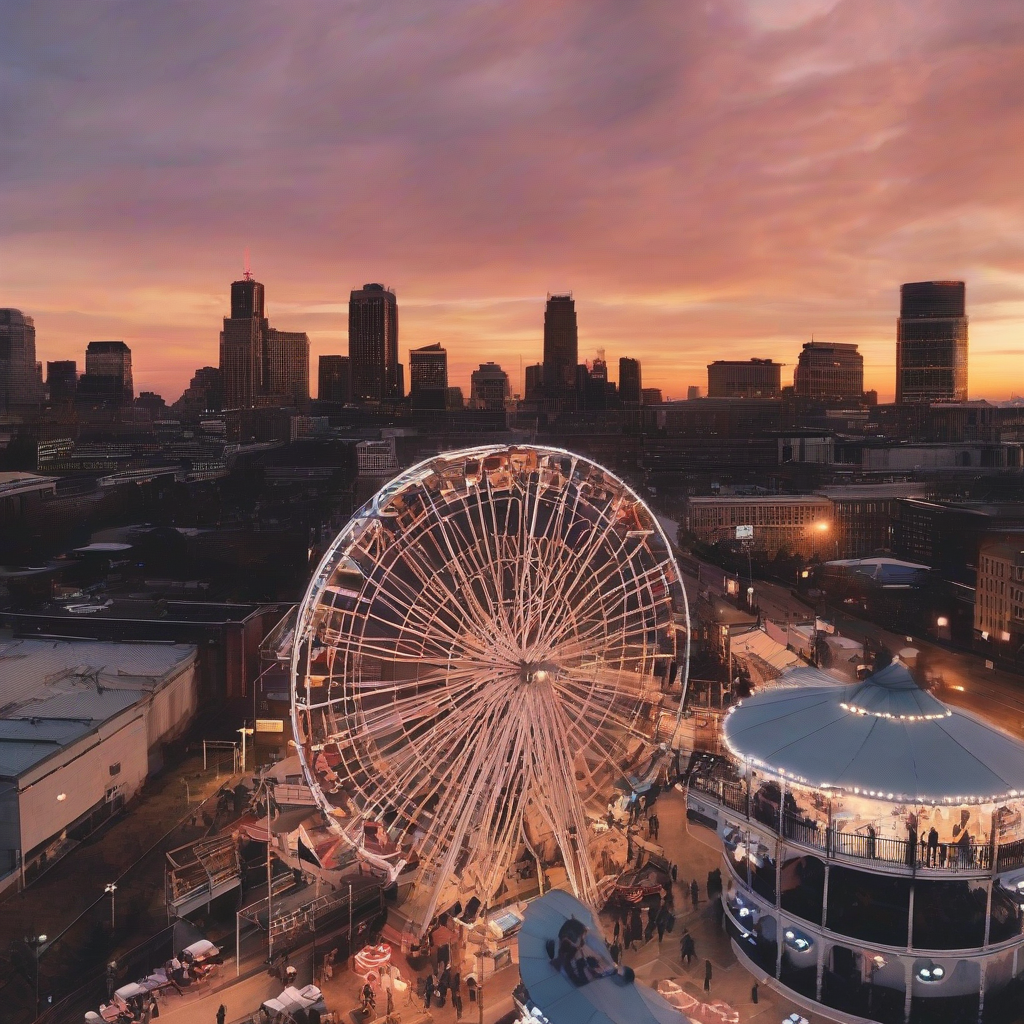 panoramic view of a city from a ferris wheel at sunset by Générateur d'images par IA gratuit - Aucune connexion nécessaire✨ | AIGAZOU