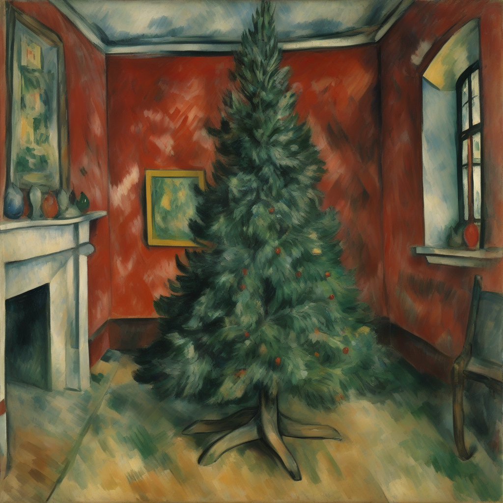 paul cezanne christmas tree red walls 1914 by मुफ्त एआई छवि जनरेटर - बिना लॉगिन के✨ | AIGAZOU