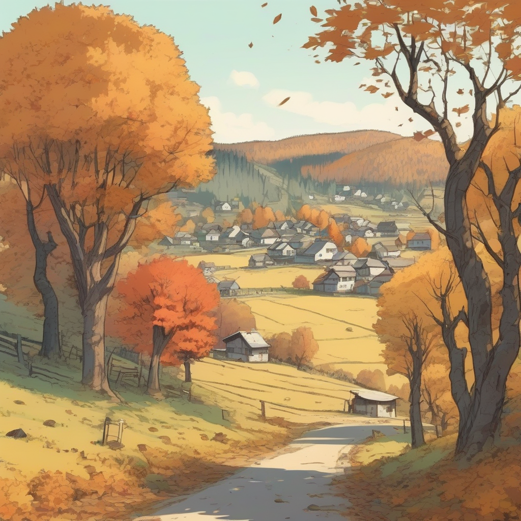 small country village bordered by autumn forest by मुफ्त एआई छवि जनरेटर - बिना लॉगिन के✨ | AIGAZOU