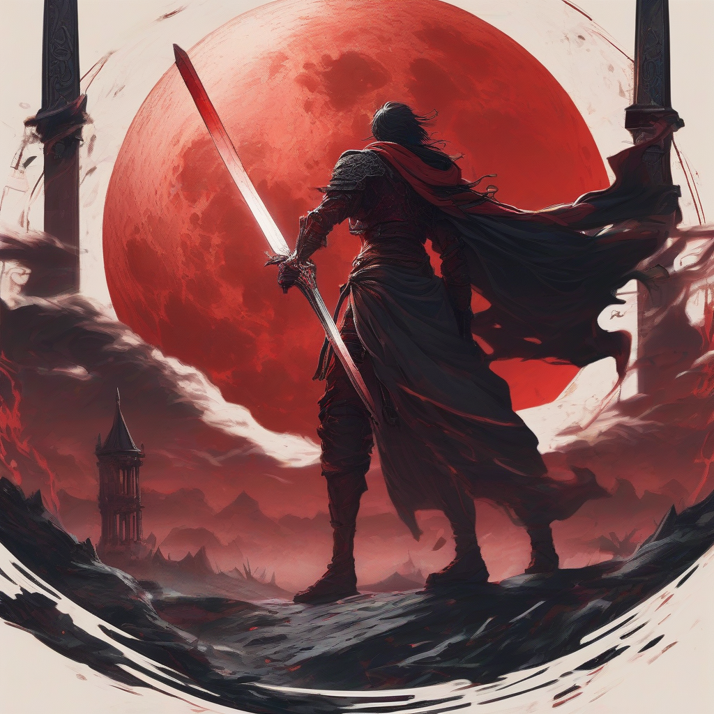 red moon and large sword half screen by मुफ्त एआई छवि जनरेटर - बिना लॉगिन के✨ | AIGAZOU