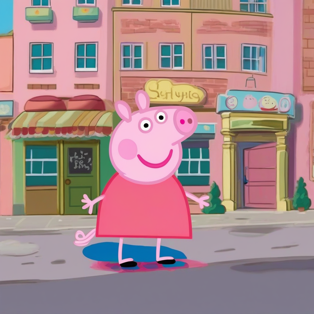 peppa pig alone in front of a restaurant by मुफ्त एआई छवि जनरेटर - बिना लॉगिन के✨ | AIGAZOU