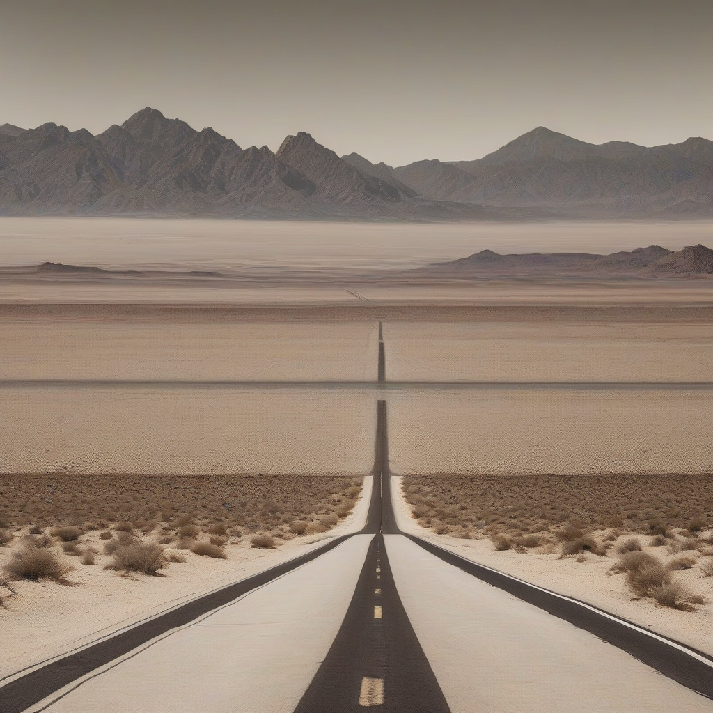 desert road with distant mountains under clear sky by मुफ्त एआई छवि जनरेटर - बिना लॉगिन के✨ | AIGAZOU