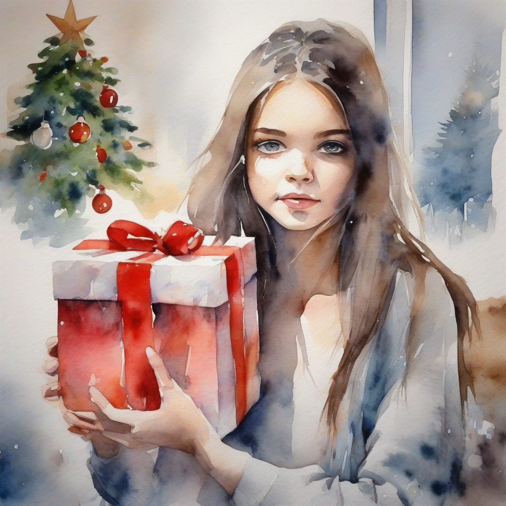 christmas presents and beautiful girls watercolor painting by أداة مجانية لإنشاء الصور بالذكاء الاصطناعي - إنشاء الصور بدون تسجيل الدخول | AIGAZOU