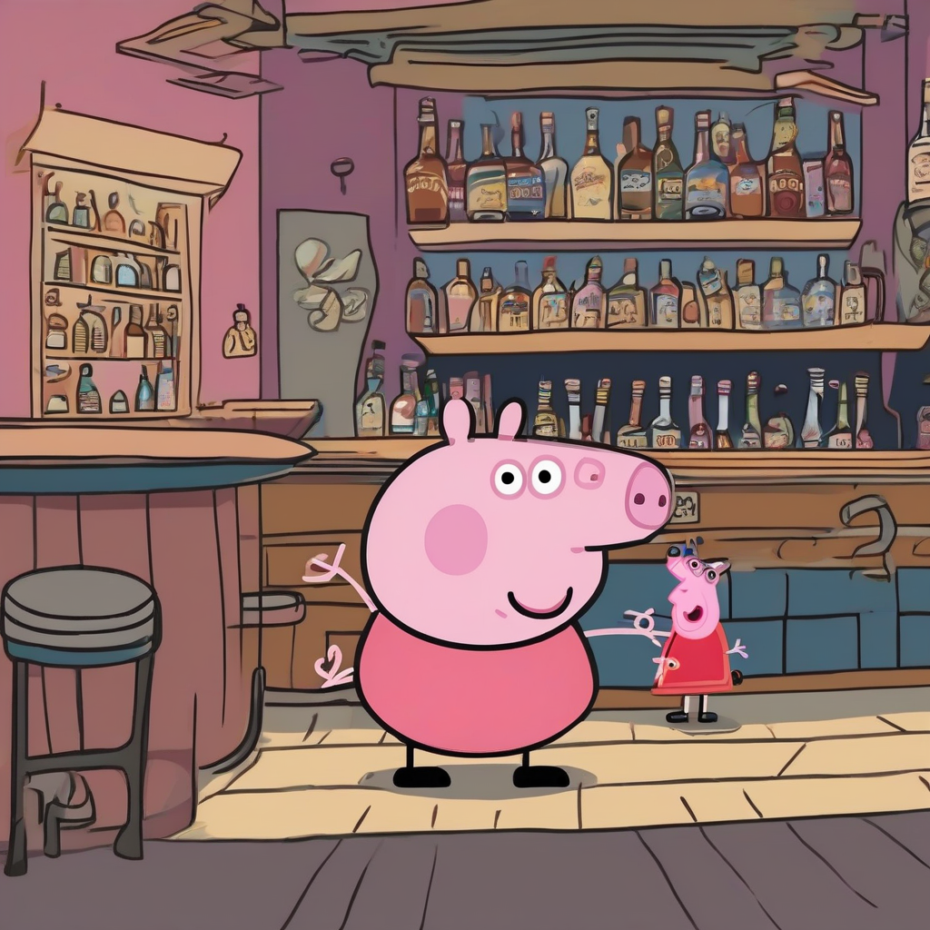 peppa pig in front of a bar by मुफ्त एआई छवि जनरेटर - बिना लॉगिन के✨ | AIGAZOU