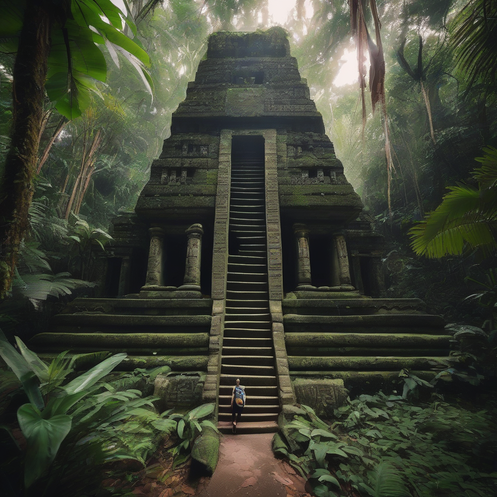 traveler exploring hidden ancient temple in jungle by मुफ्त एआई छवि जनरेटर - बिना लॉगिन के✨ | AIGAZOU