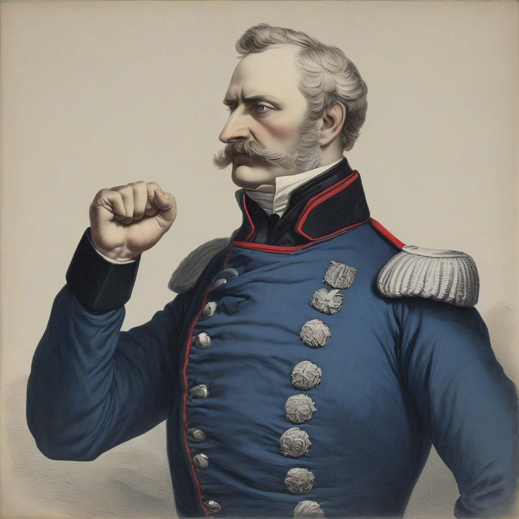 a proud prussian in blue uniform holds his fist to his chest by मुफ्त एआई छवि जनरेटर - बिना लॉगिन के✨ | AIGAZOU