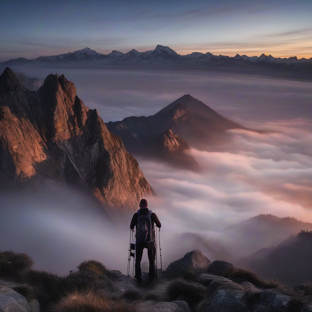 photographer capturing dawn from mountain peak by मुफ्त एआई छवि जनरेटर - बिना लॉगिन के✨ | AIGAZOU