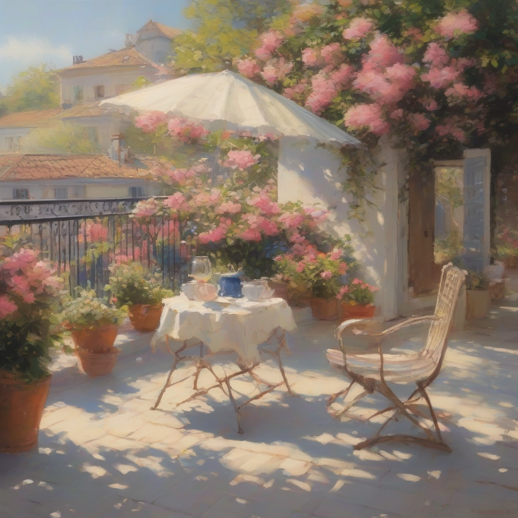 blooming terrace afternoon by Générateur d'images par IA gratuit - Aucune connexion nécessaire✨ | AIGAZOU