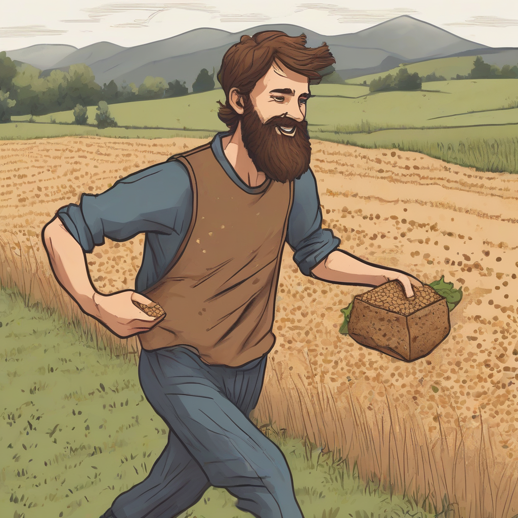 man with brown hair and beard jogging holding seitan tofu losing lentils by मुफ्त एआई छवि जनरेटर - बिना लॉगिन के✨ | AIGAZOU