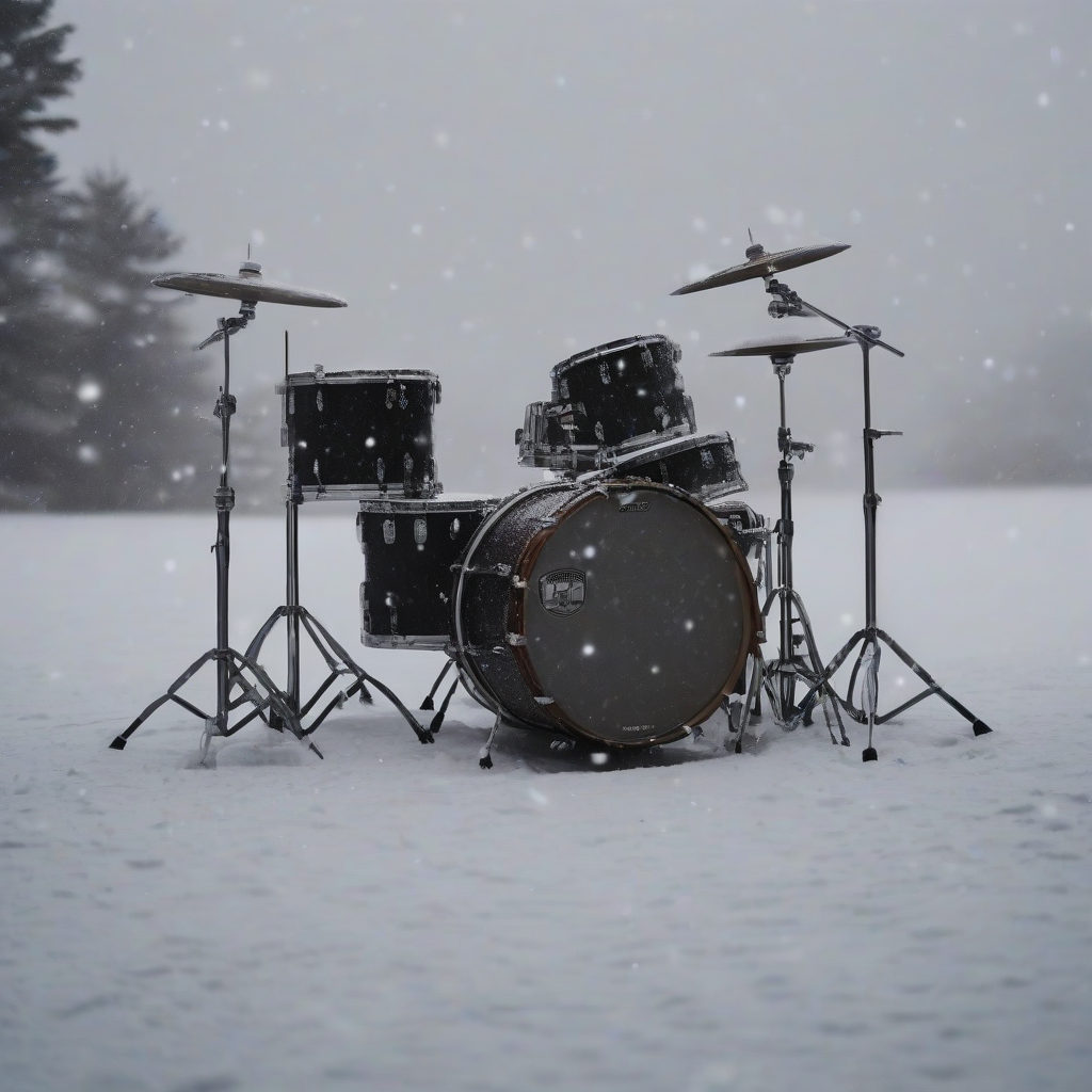 a drum set stands in the snow by मुफ्त एआई छवि जनरेटर - बिना लॉगिन के✨ | AIGAZOU