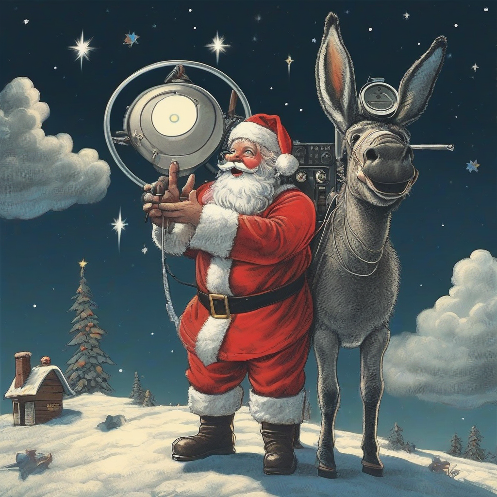 santa claus with donkey ears antenna on cloud by मुफ्त एआई छवि जनरेटर - बिना लॉगिन के✨ | AIGAZOU