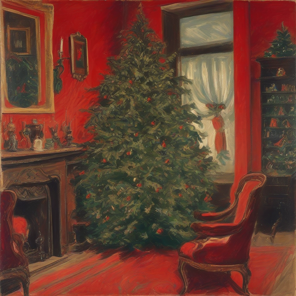 a beautiful christmas tree in a luxurious room with red walls 1924 by मुफ्त एआई छवि जनरेटर - बिना लॉगिन के✨ | AIGAZOU