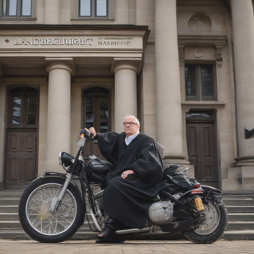 lawyer in robe on motorcycle in front of court by मुफ्त एआई छवि जनरेटर - बिना लॉगिन के✨ | AIGAZOU