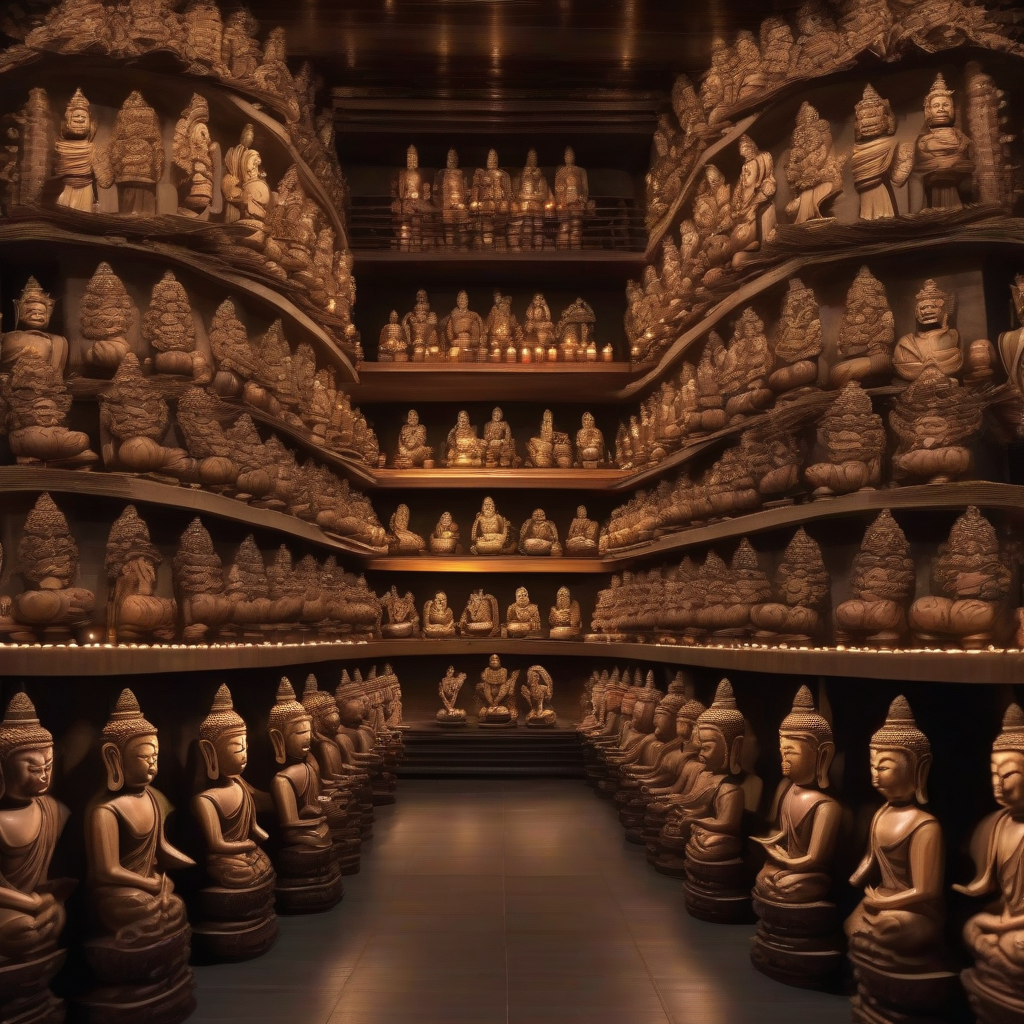 realistic wooden buddha statues in a dim temple by मुफ्त एआई छवि जनरेटर - बिना लॉगिन के✨ | AIGAZOU