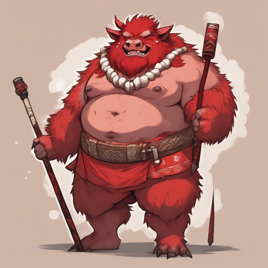 a chubby red furred boar orc with a relaxed vibe by मुफ्त एआई छवि जनरेटर - बिना लॉगिन के✨ | AIGAZOU