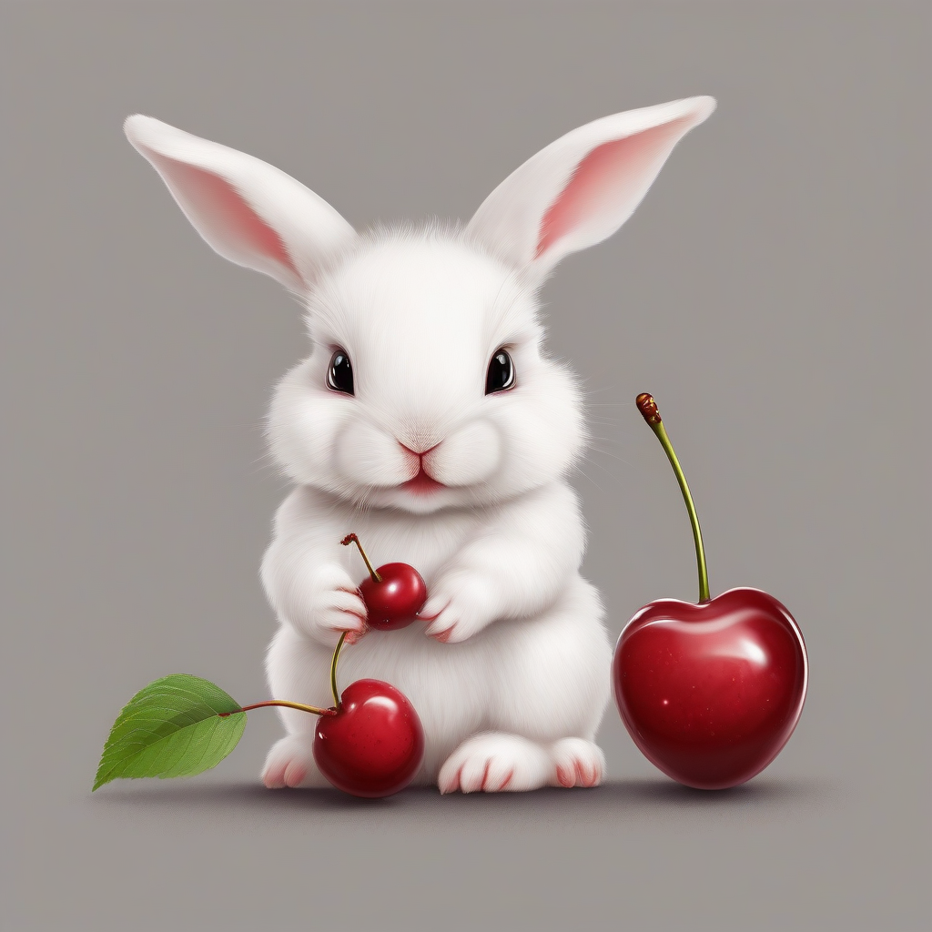 a cute white baby rabbit holding a cherry by मुफ्त एआई छवि जनरेटर - बिना लॉगिन के✨ | AIGAZOU