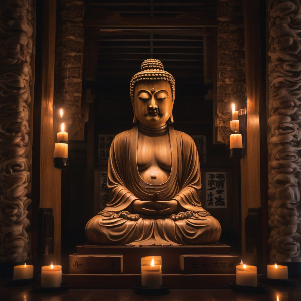 realistic wooden buddha statue in a dim temple by मुफ्त एआई छवि जनरेटर - बिना लॉगिन के✨ | AIGAZOU