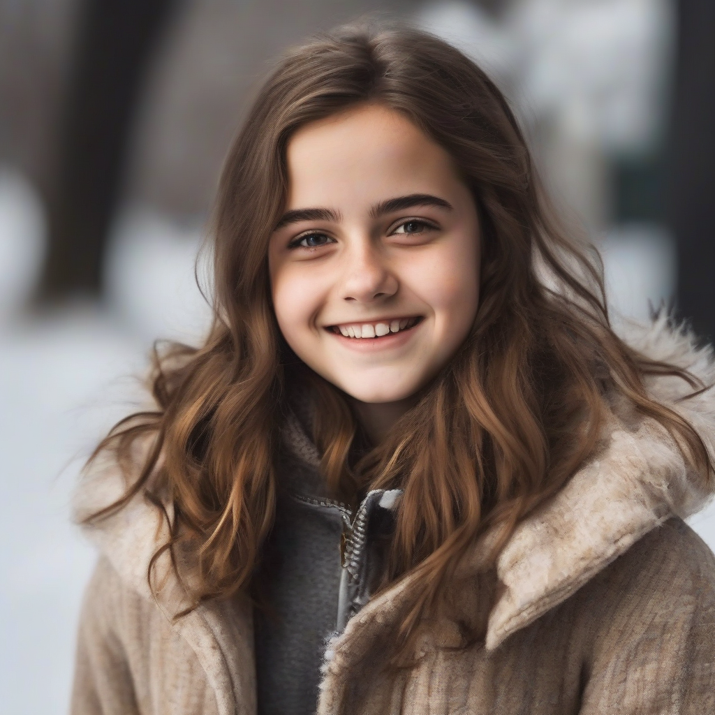 14 year old girl smiling brown hair winter reminds emma watson by 免费AI图像生成工具 | AIGAZOU