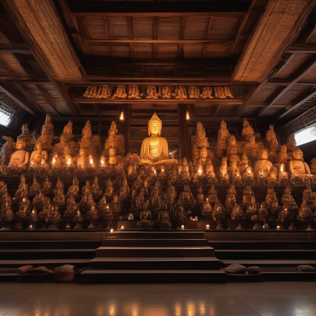 realistic wooden buddha statues in a dim temple by मुफ्त एआई छवि जनरेटर - बिना लॉगिन के✨ | AIGAZOU