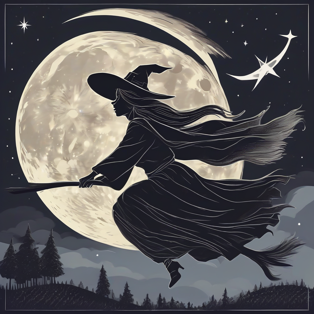 a witch on a broom flying in the beautiful night sky of the moon by मुफ्त एआई छवि जनरेटर - बिना लॉगिन के✨ | AIGAZOU