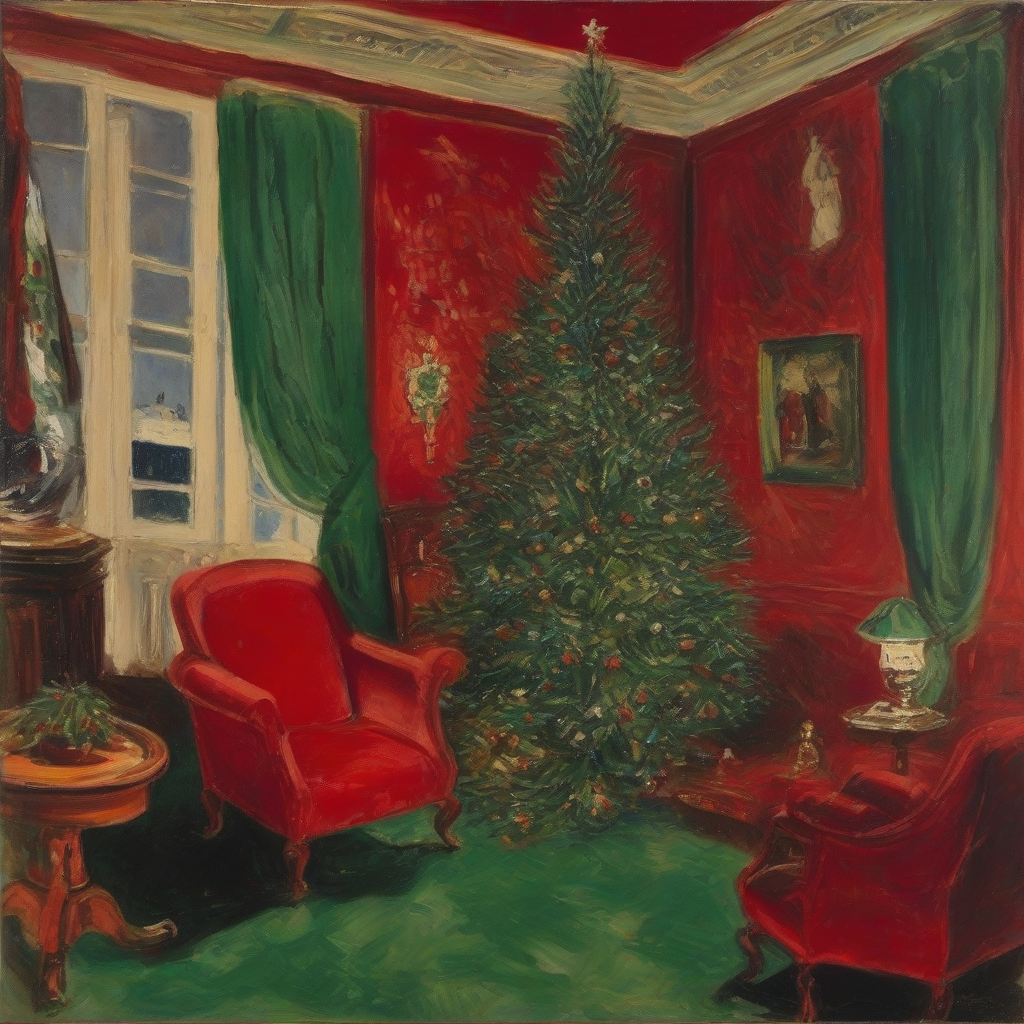 a beautiful christmas tree in a luxurious room with red walls 1924 by मुफ्त एआई छवि जनरेटर - बिना लॉगिन के✨ | AIGAZOU