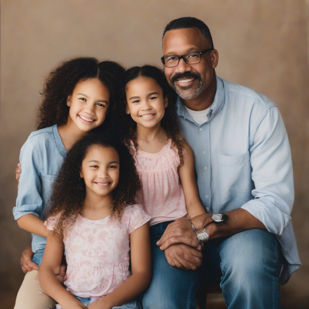 a father and three mixed race girls by मुफ्त एआई छवि जनरेटर - बिना लॉगिन के✨ | AIGAZOU