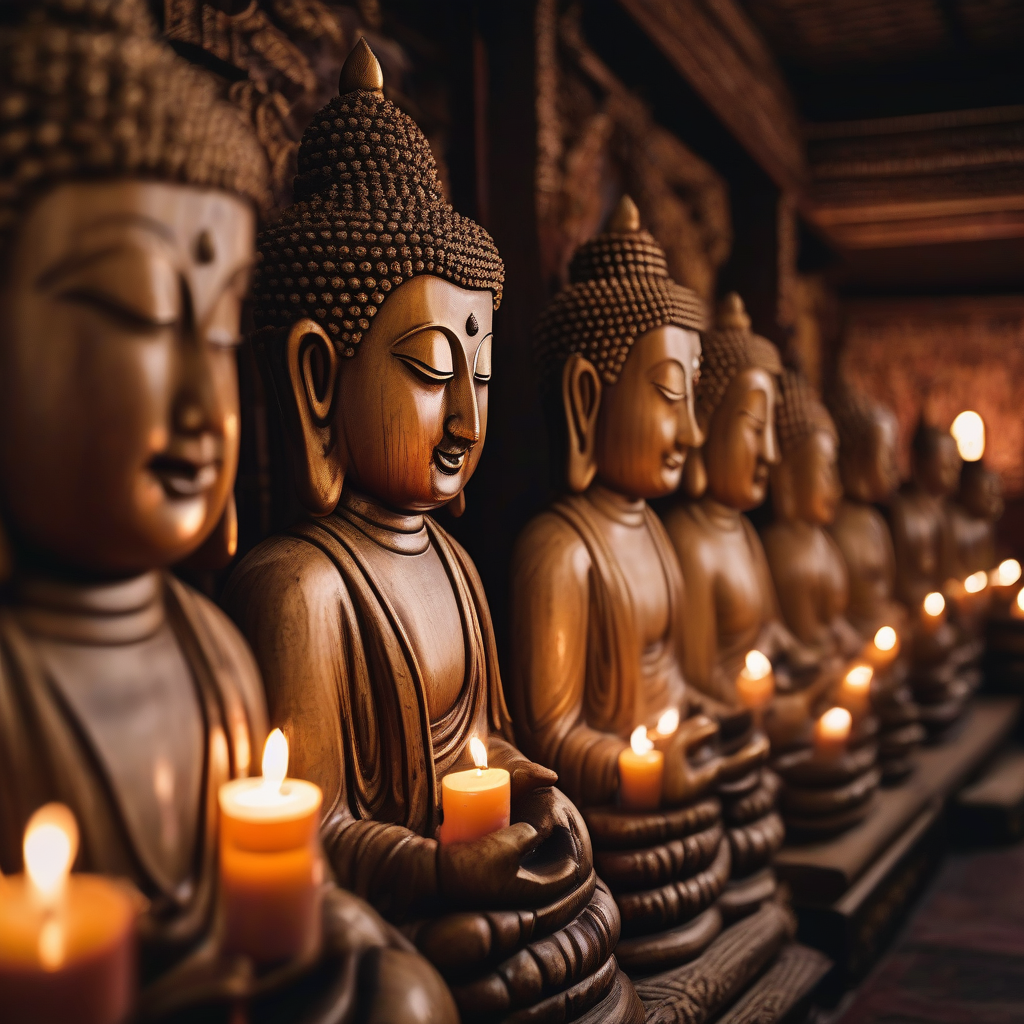 realistic wooden buddha statues in a dim temple by मुफ्त एआई छवि जनरेटर - बिना लॉगिन के✨ | AIGAZOU