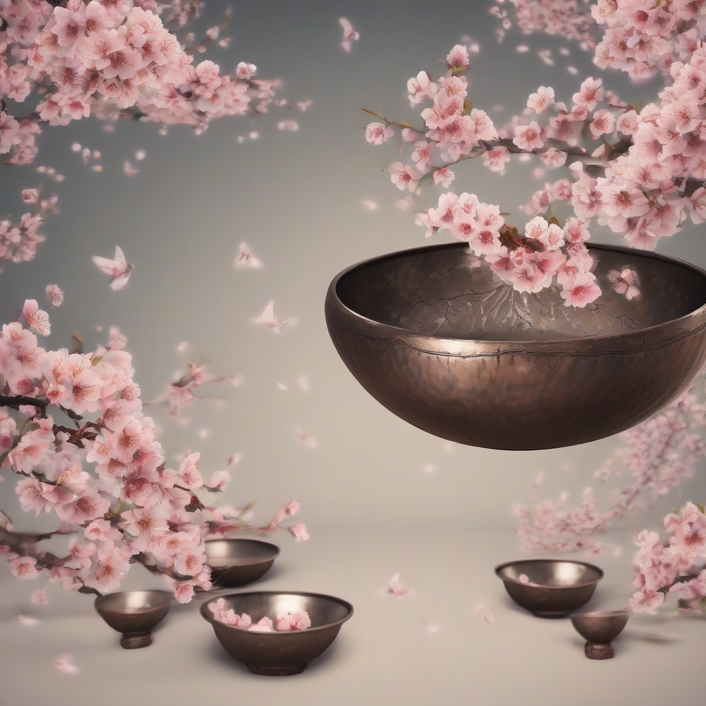 blossoming cherry trees metal singing bowl by Générateur d'images par IA gratuit - Aucune connexion nécessaire✨ | AIGAZOU