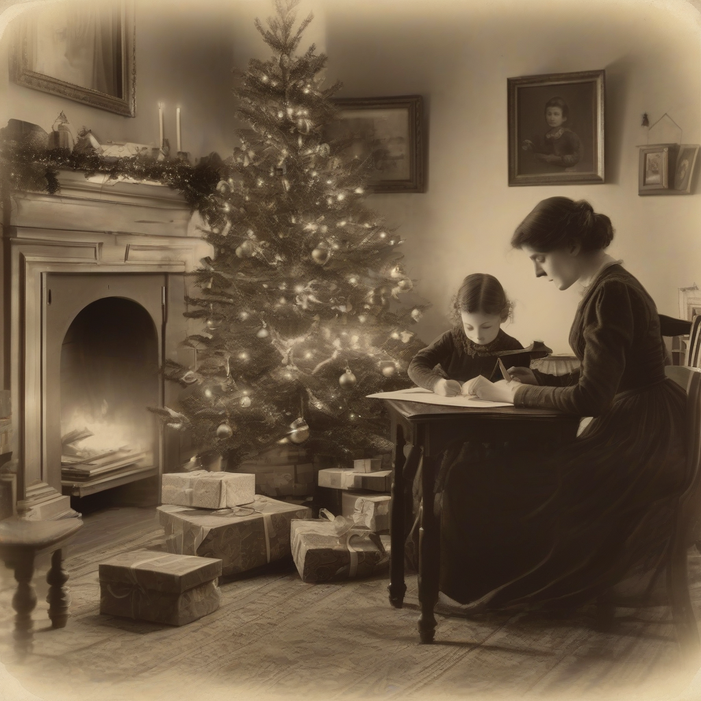 old photo 1900s woman writing christmas letter by Générateur d'images par IA gratuit - Aucune connexion nécessaire✨ | AIGAZOU