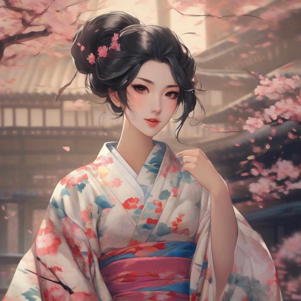 beautiful girl in sexy kimono by 免费AI图像生成工具 | AIGAZOU