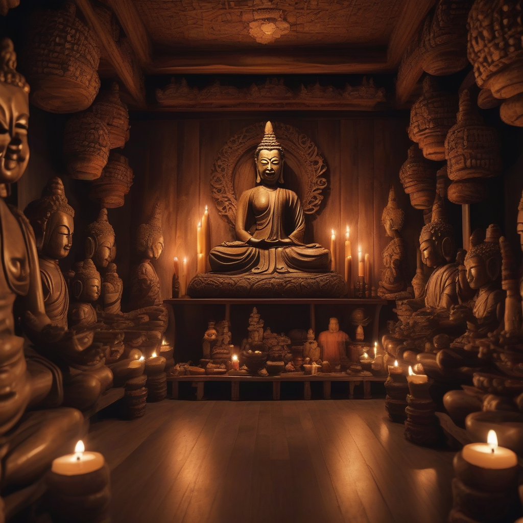 realistic wooden buddha statues in a dim temple by मुफ्त एआई छवि जनरेटर - बिना लॉगिन के✨ | AIGAZOU