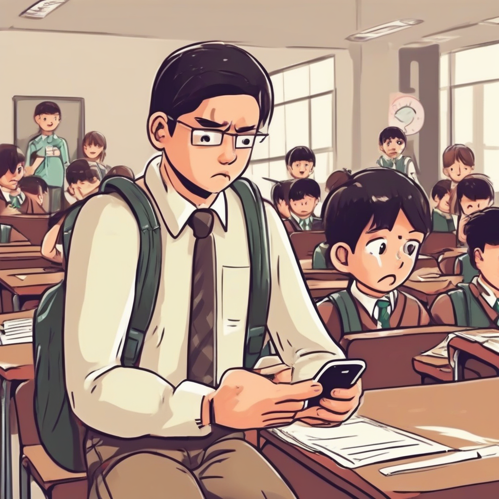 bringing a smartphone to school and getting in trouble with the teacher by मुफ्त एआई छवि जनरेटर - बिना लॉगिन के✨ | AIGAZOU