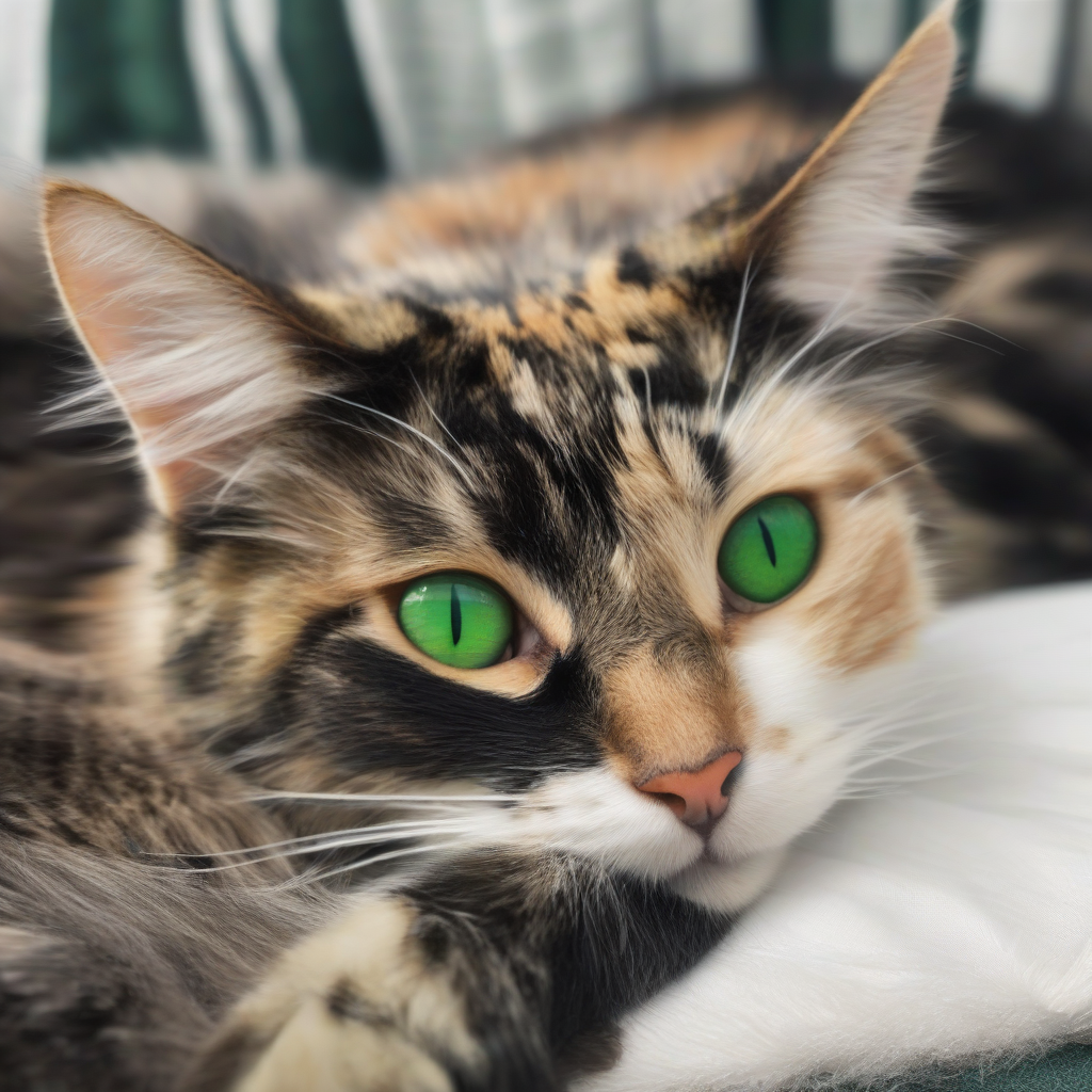 a cat with green eyes and mixed fur by मुफ्त एआई छवि जनरेटर - बिना लॉगिन के✨ | AIGAZOU