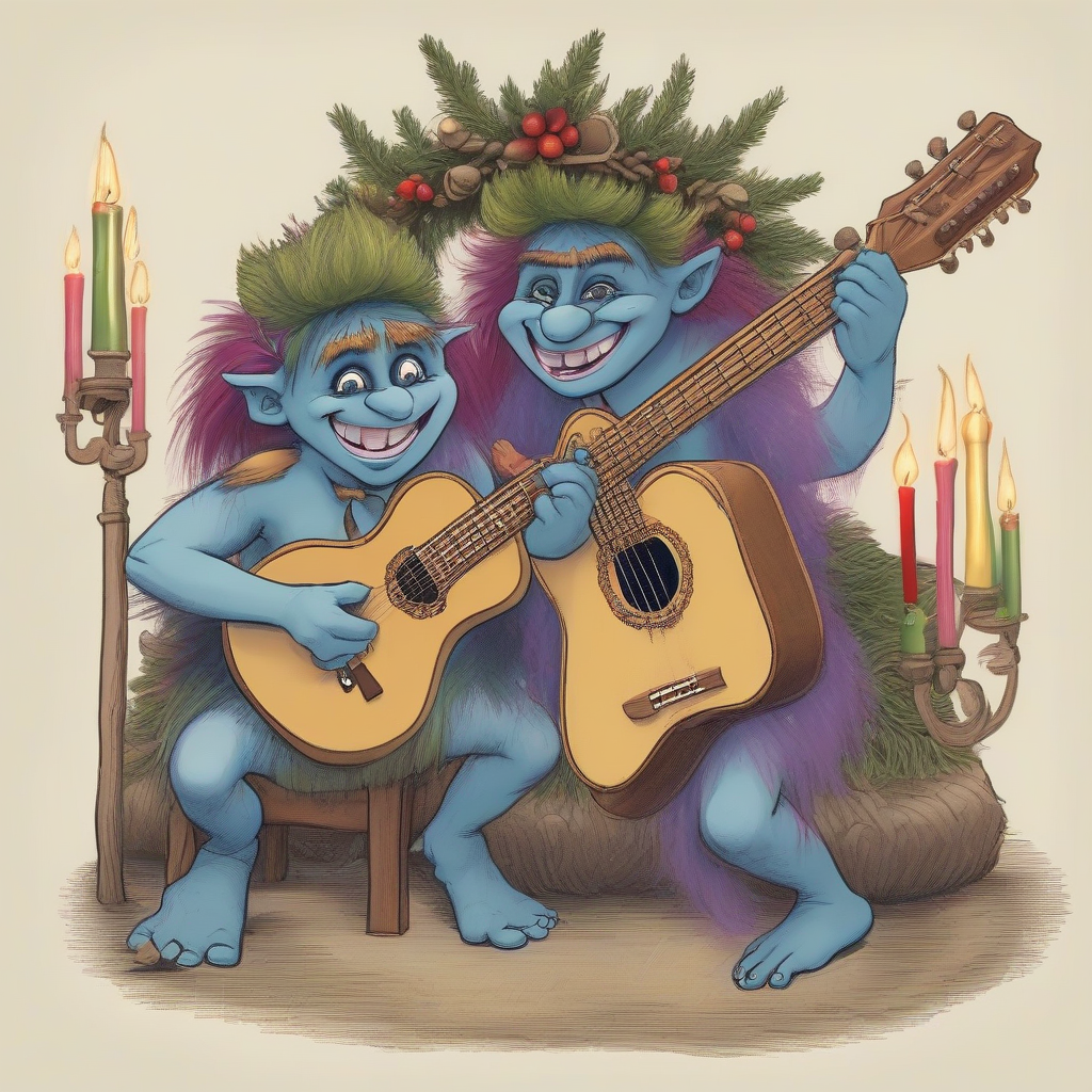 two trolls playing guitar advent wreath by मुफ्त एआई छवि जनरेटर - बिना लॉगिन के✨ | AIGAZOU