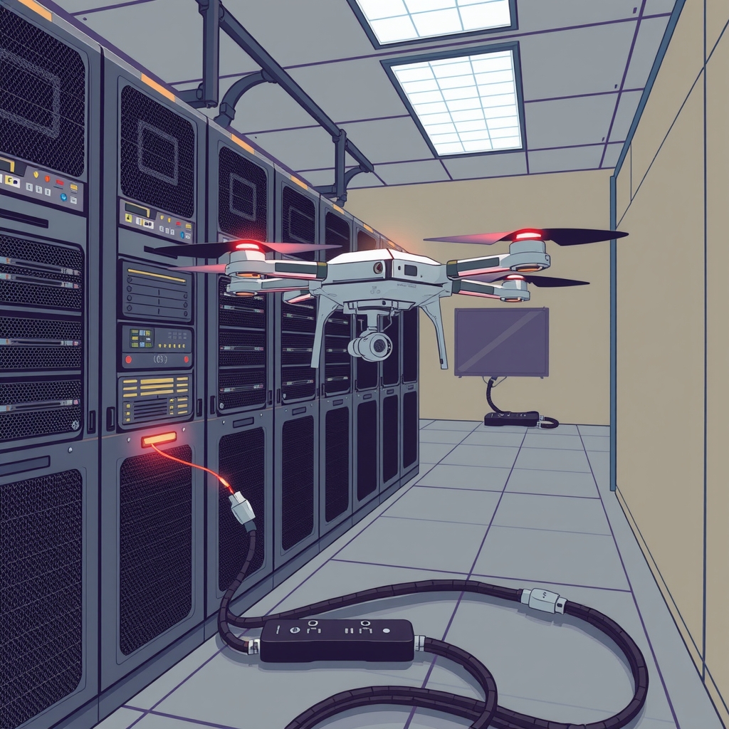 zoom on an old server room or a drone unplugs an old server by मुफ्त एआई छवि जनरेटर - बिना लॉगिन के✨ | AIGAZOU