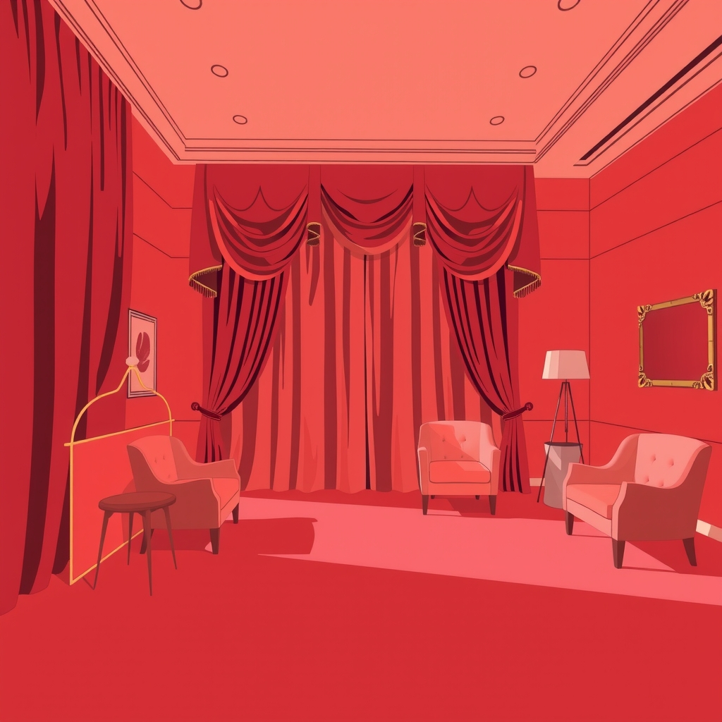 retro red room with velvet curtains by मुफ्त एआई छवि जनरेटर - बिना लॉगिन के✨ | AIGAZOU