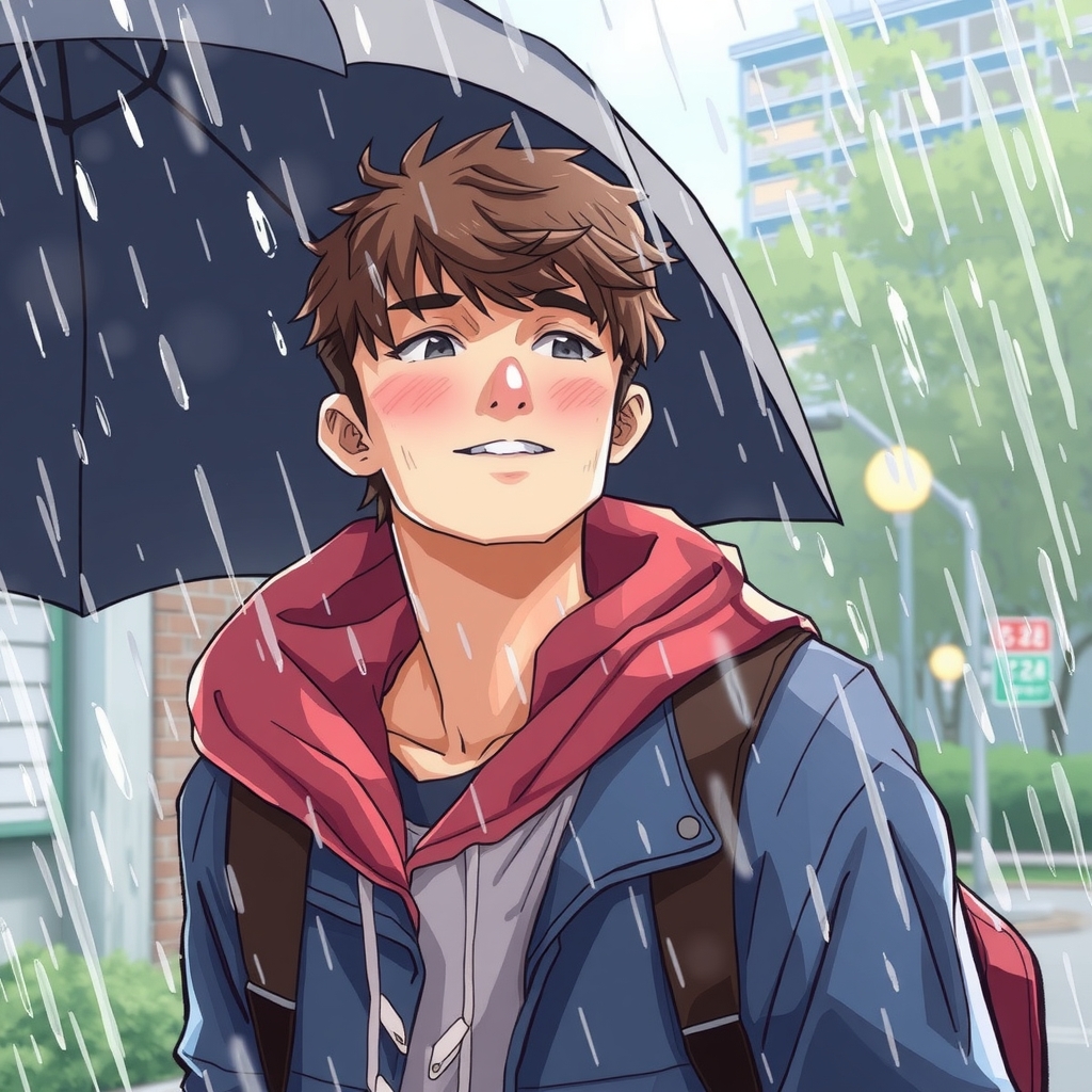 a male student in the rain by मुफ्त एआई छवि जनरेटर - बिना लॉगिन के✨ | AIGAZOU