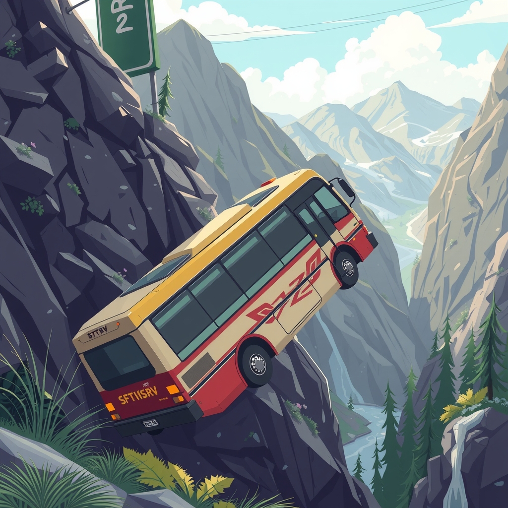 bus falling into valley by Générateur d'images par IA gratuit - Aucune connexion nécessaire✨ | AIGAZOU