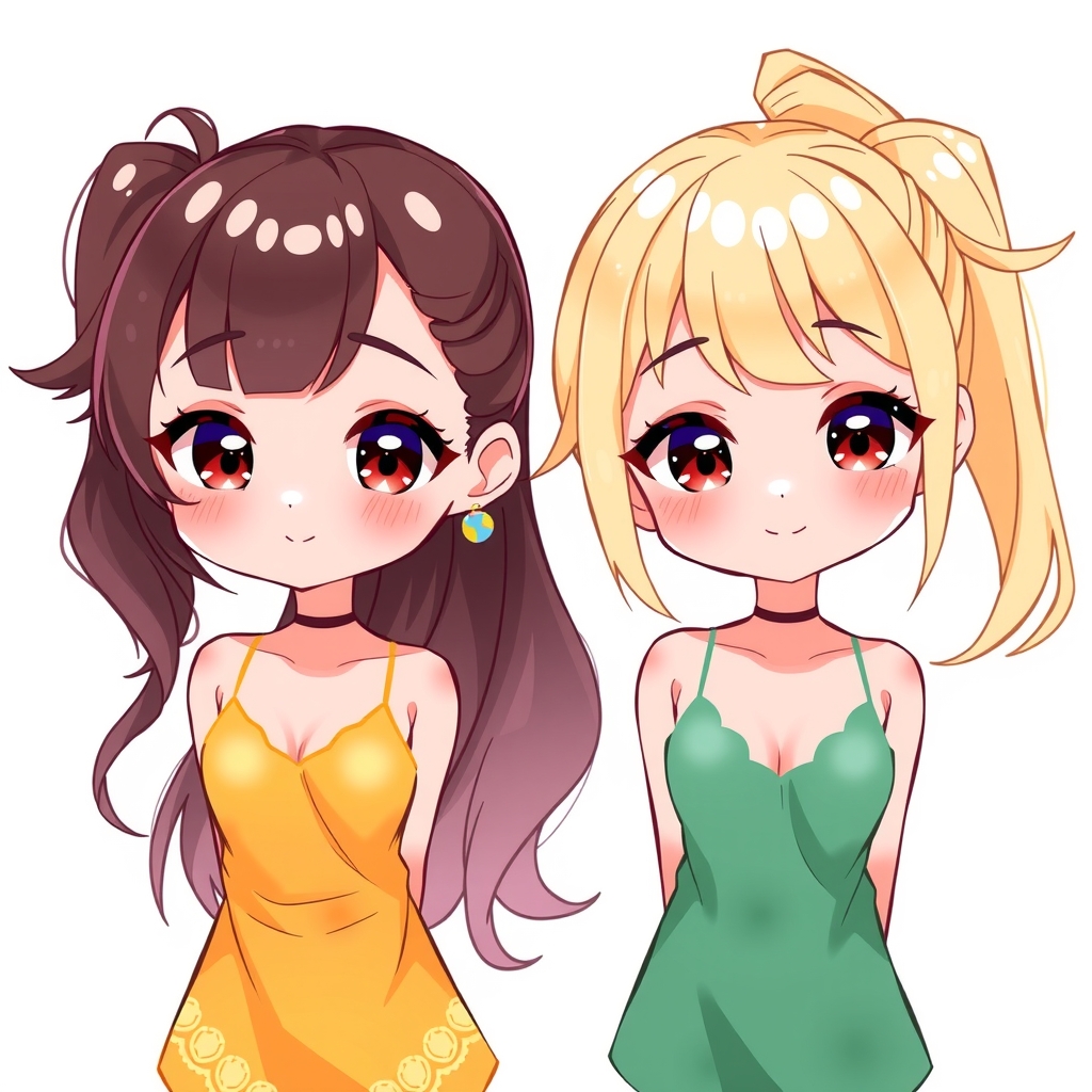 two girls with ponytails and bangs by मुफ्त एआई छवि जनरेटर - बिना लॉगिन के✨ | AIGAZOU