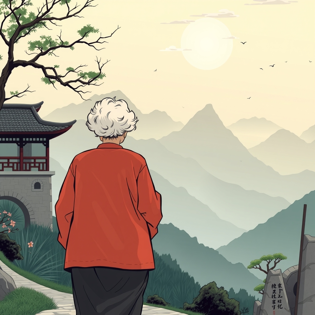 an elderly chinese woman walking towards the mountain by Générateur d'images par IA gratuit - Aucune connexion nécessaire✨ | AIGAZOU