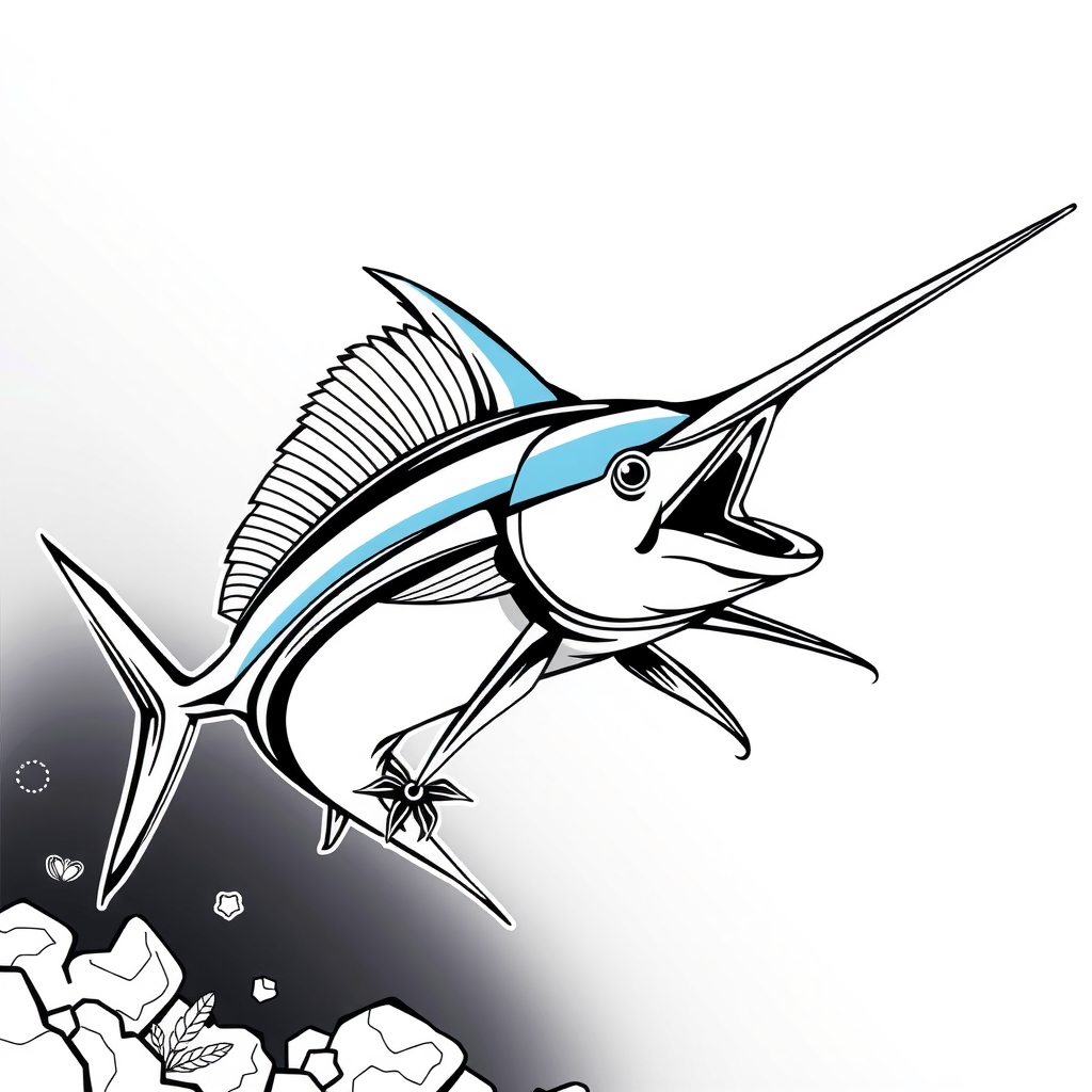 black white blue marlin to color by मुफ्त एआई छवि जनरेटर - बिना लॉगिन के✨ | AIGAZOU