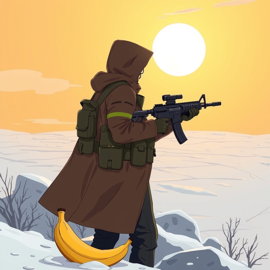 masked soldier with submachine gun on frozen land by मुफ्त एआई छवि जनरेटर - बिना लॉगिन के✨ | AIGAZOU