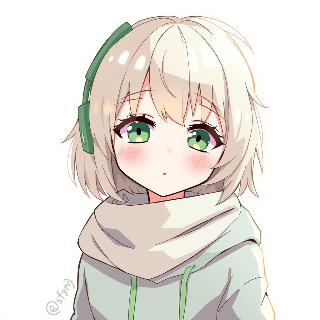 green hoodie green scarf girl anime style by Free AI Image Generator & Maker - No login required✨ | AIGAZOU