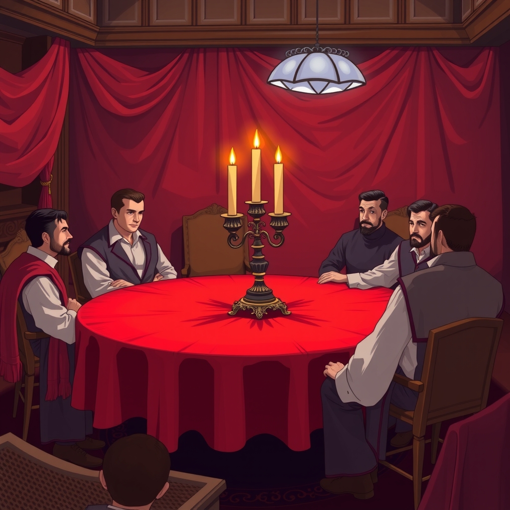 a room with seven men and candles by Free AI Image Generator & Maker - No login required✨ | AIGAZOU